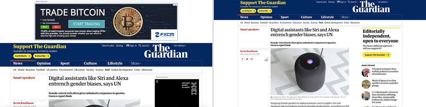 Browser comparison showing Chrome and Brave